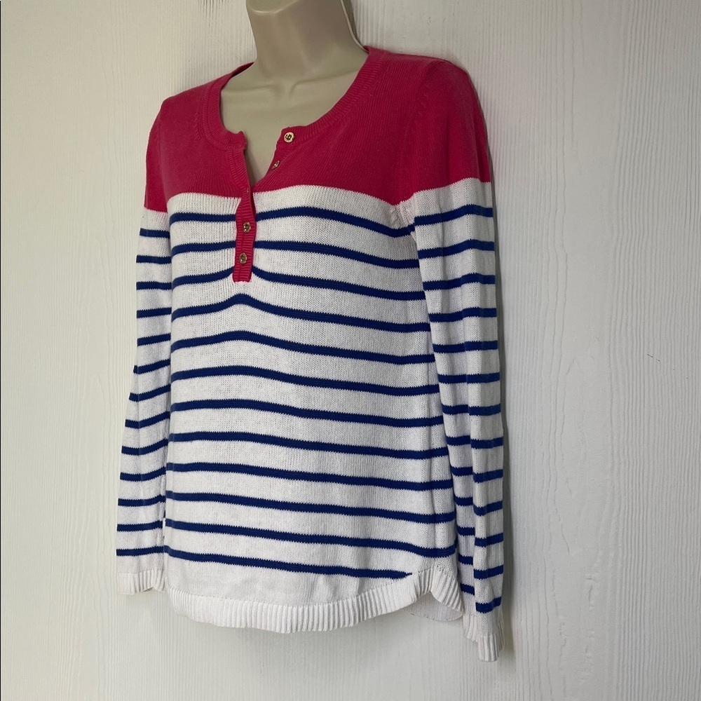 Lilly Pulitzer - Adair Beach Getaway Blue Stripe Long Sleeve Sweater Size Small - Picture 5 of 10